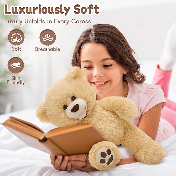 MorisMos Smiling Teddy Bear Stuffed Animals, 13.8 Inch Teddy Bears Baby Shower Decoration Plush, Gifts for Boys Girls Kids, Nursery, Birthday, Party, Brown