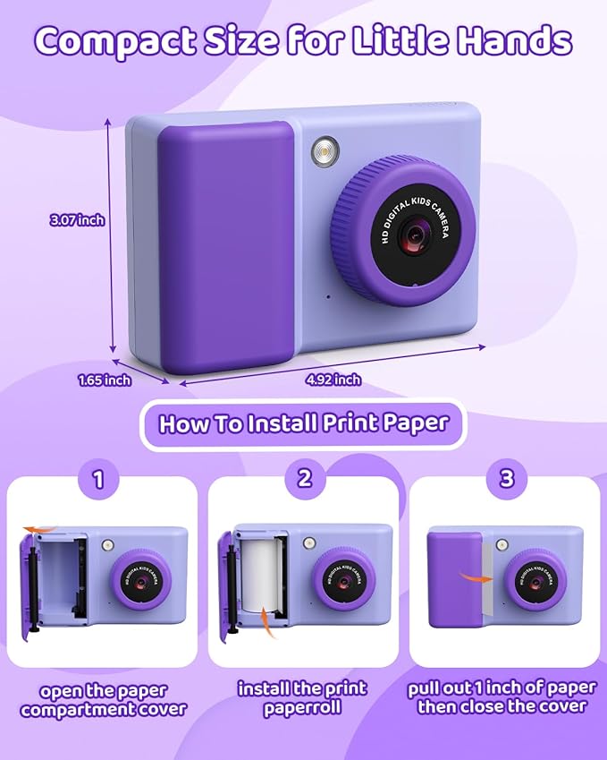 Kids Camera Instant Print, 20MP 1080P Video Instant Print Camera for Kids with 32GB SD Card, 240 Photos Printing, Face Recognition, ABS Durable, Christmas Birthday Gifts for Ages 3-12