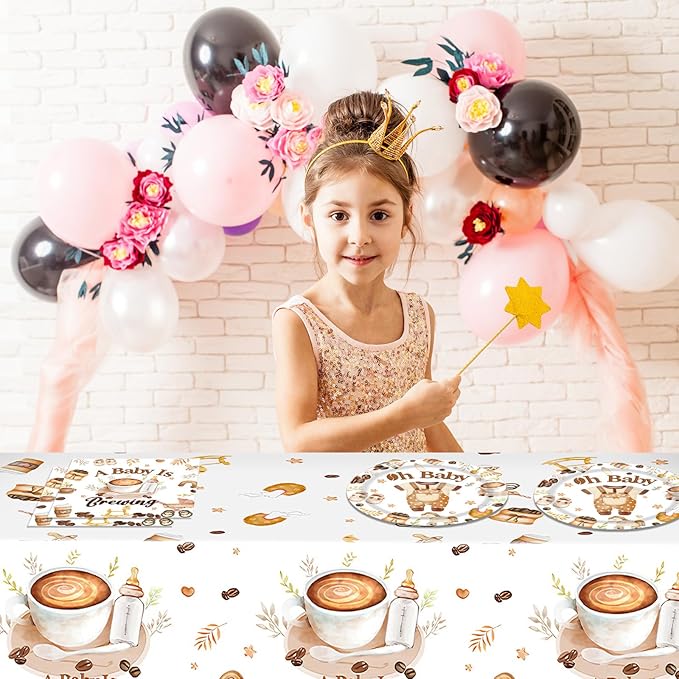 41PCS Coffee Themed Baby Shower Decorations for Kids,A Baby is Brewing Coffee Banner Baby Shower Plates and Napkins Sets Disposable Tablecloth Coffees Beans Shower Welcome Baby Decorations