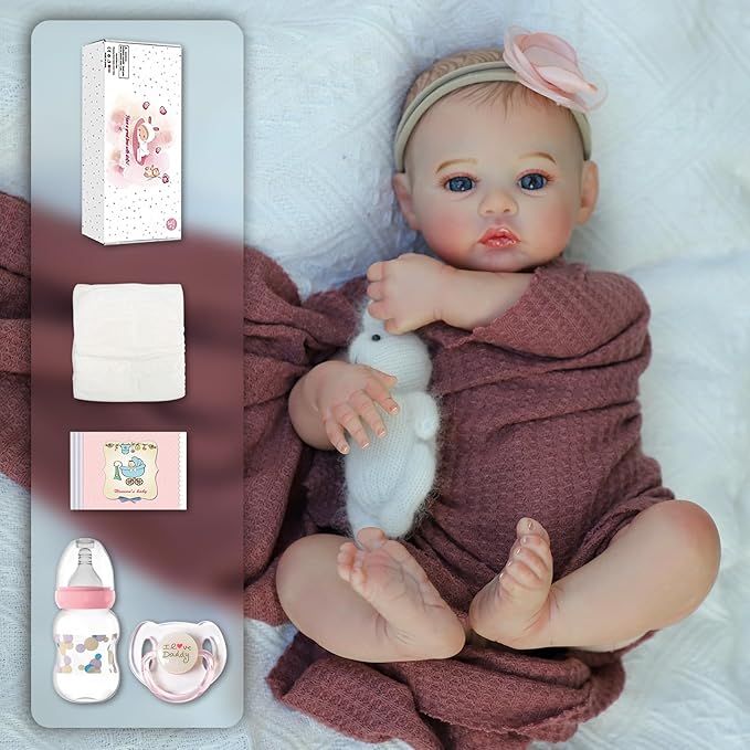 Reborn Baby Dolls - 18 Inch Realistic Baby Doll Girl, Real Life Baby Dolls with Cute Soft Vinyl Body, Real Baby Doll Newborn Lifelike Baby Gift with Accessories for 3+ Years Old Kids