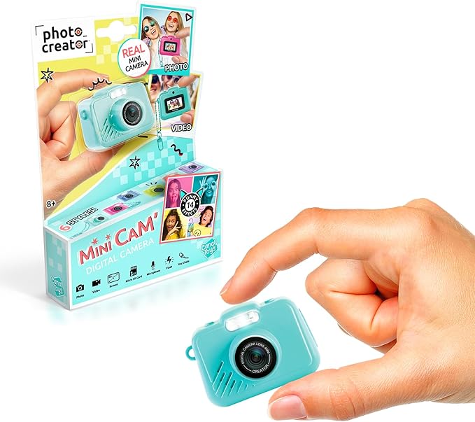 Photo Creator Mini’Cam Original Digital Camera - Turquoise; Customize with 6 Frames and 8 Built-in Color Filters; Compact; 1GB Micro-SD Card Included