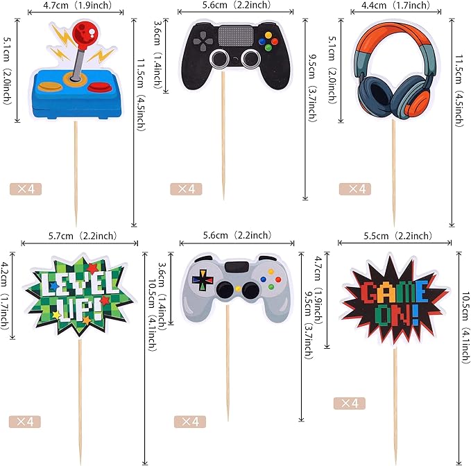 25 PCS Video Game Cupcake Toppers Video Game Happy Birthday Cake Topper Game On Controllers Cupcake Picks GamePad Cake Decorations for Game Theme Baby Shower Kids Birthday Party Supplies