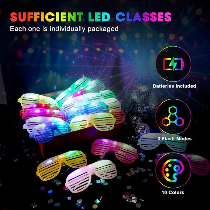Honoson 120 Pcs LED Glasses Light Up Glasses Glow in the Dark Party Supplies Glow Sticks Sunglasses Neon Favors for Adult Wedding Birthday Rave Carnival (10 Color)