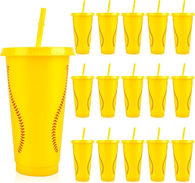 Hxezoc 16 Pieces Plastic Softball Cups Reusable Cute Party Cups 24 oz Sports Party Gifts for Softball Game Sport Birthday Party Decoration Supplies