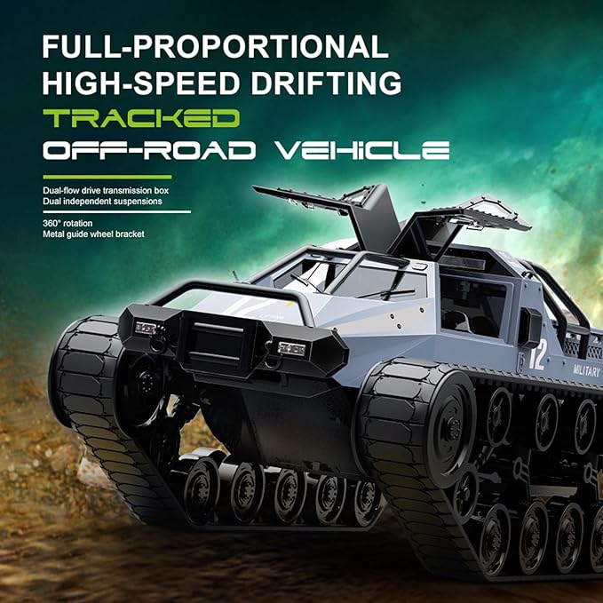 C8812 MAX 1/12 2.4GHz Remote Control Drifting Car 360° Rotation Tracked Off Road Vehicle LED Lights Charging Protection Hobby Grade Model for Adult(Gray)