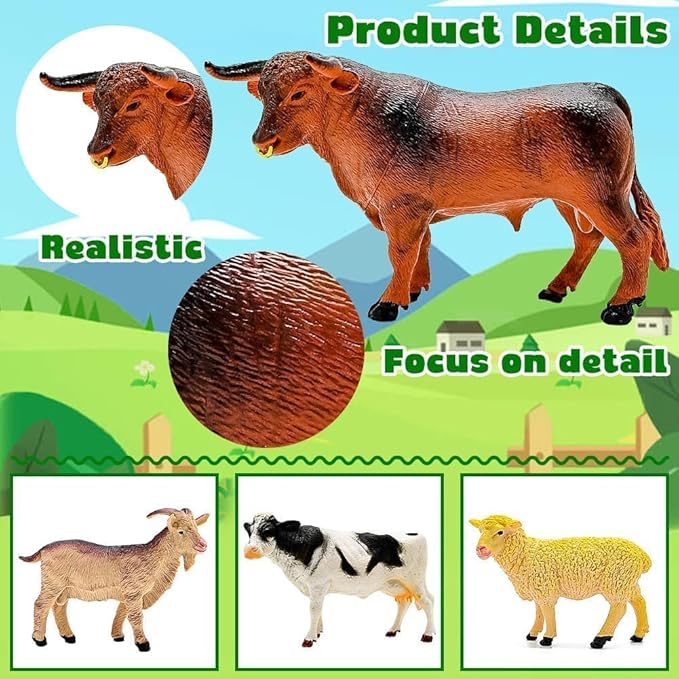 BOLZRA Farm Animal Figurines, Realistic Plastic Animals Toys with Fences Building Blocks, Farm Figures Playset Educational Christmas Birthday Gift for Kids & Toddlers, 53 PCS
