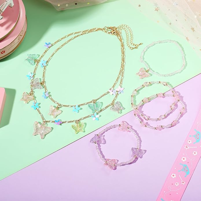 PinkSheep Toddler Jewelry Kids Necklace Choker and Bracelet 3 Pack 9pcs, Little Girls Jewelry In Box, Flower Girl Gift Kids Girls Accessories