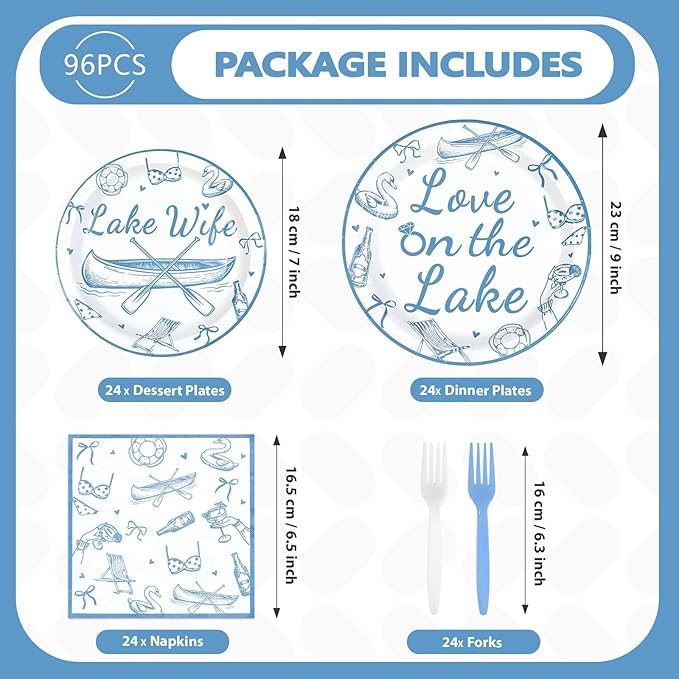 96Pcs Happy Engagement Party Decorations ﻿Dusty Blue Wedding Decor Plates and Napkins Disposable Love on the Lake Engagement Themed Tableware for Girls Bridal Shower Wedding Party Supplies Serves 24
