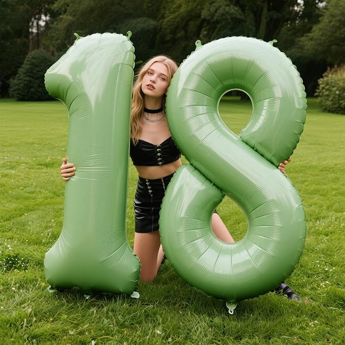40 Inch Giant Olive Green Foil Number 8th 18th 28th Birthday Balloons Digit 8 Balloons for Men Women 80th Anniversary Party Decorations Supplies