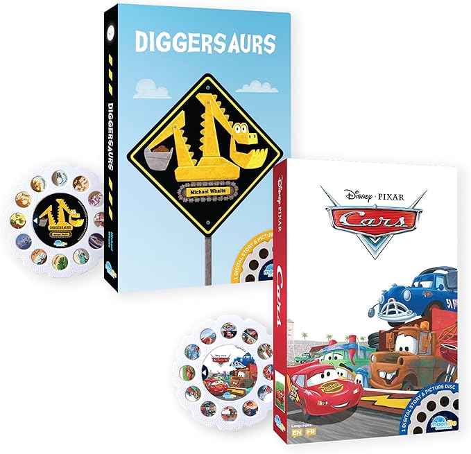 Moonlite Storytime 2-Story Bundle, Requires Moonlite Projector (Sold Separately), Cars and Diggersaurs, Vibrant Storybook Art Projections with Sound Effects & Music