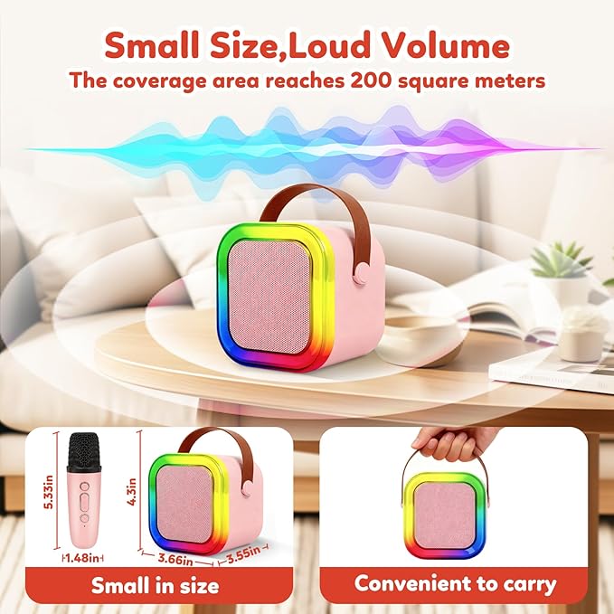 Karaoke Machine for Kids, Mini Karaoke Machine with 2 Wireless Microphones, 3, 4, 5, 6, 7, 8, 9,10,11,12 +Years Old Girl Boy Easter Christmas Birthday Gift Tiger Speaker Party Toys