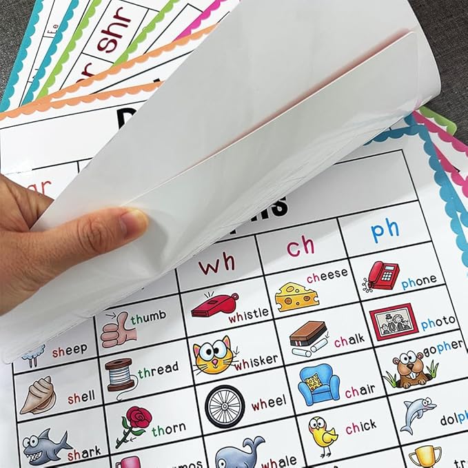 Lachilly 10 Sheets Phonics Learnig Poster for Preschool, Grammar Learning, Vocabulary Building, Home, Middle and High School Classroom Wall Decoration, Bulletin Board Set
