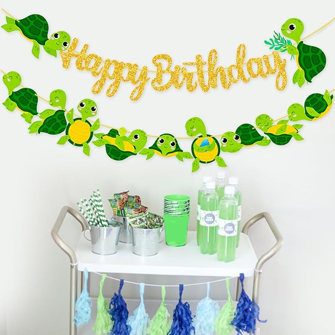 Sea Turtle Birthday Party Banner Baby Turtle Birthday Party Decorations 2Pcs Turtle Cutout Banners Ocean Sea Turtle Party Decoration for Under The Sea Baby Shower Supplies