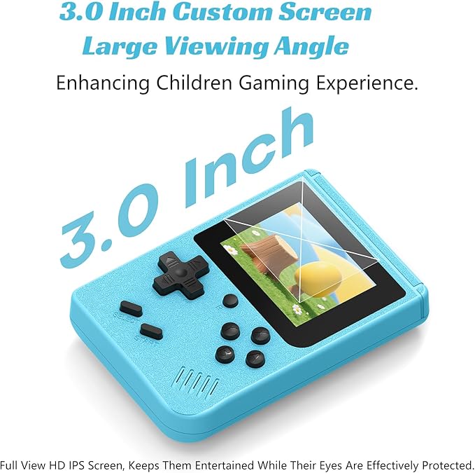Mini Retro Handheld Games Console, Built-in 400 Video Games,Portable Video Gaming Player with 3.0 Inch IPS Screen and Rechargeable Battery (Blue)