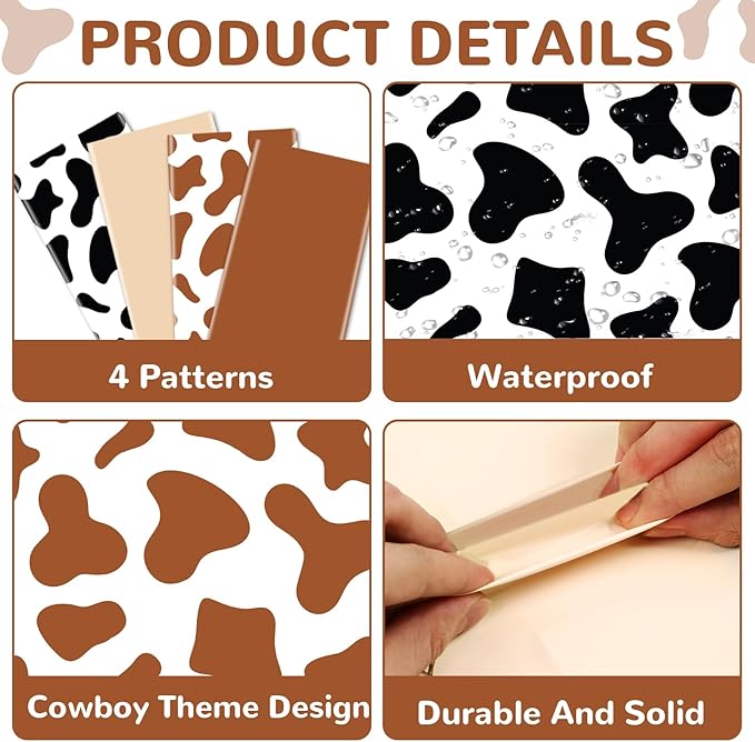 4pcs Cowboy Party Decorations Western Cowboy Tablecolth Cow Print Wild West Party Supplies Brown Rodeo Cowgirl Plastic Table Cover Disposable for Birthday Bachelorette Boys Kids Baby Shower Favor