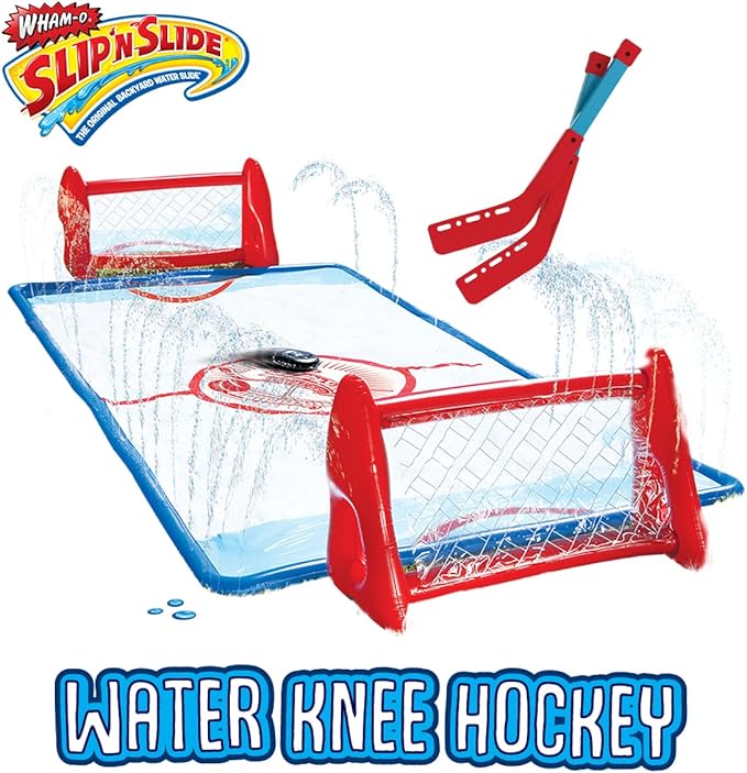 Wham-O Slip N Slide Water Knee Hockey Goals Set for Lawn Backyard Includes 2 Inflatable Hockey Goals 2 Hockey Sticks 1 Inflatable Puck