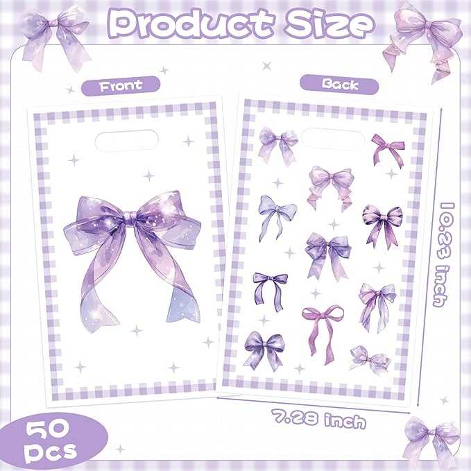 50Pcs Purple Bow Party Favor Bags - Bow Knot Goody Candy Treat Gift Bag for Kid Girl Women Purple Aesthetic Party Decorations for Birthday Wedding Bridal Shower Bachelorette Party Supplies