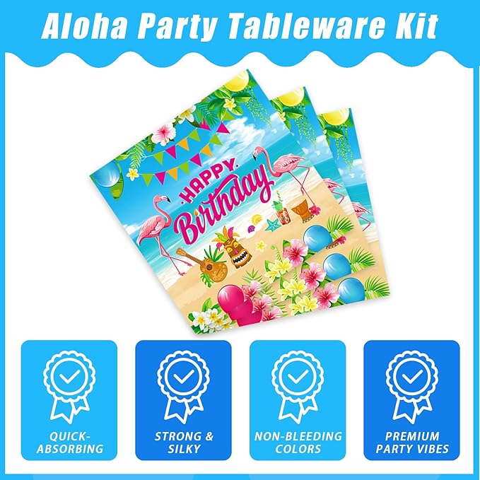 96 Pcs Hawaiian Aloha Party Decorations Supplies, Luau Tropical Birthday Party Plates Summer Beach Holiday Party Paper Plates Napkins Tableware Disposable Dinnerware Set , Serves 24