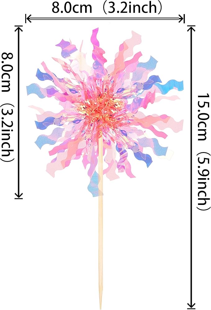 30 PCS Foil Firework Cupcake Toppers Sparkle Tinsel Cupcake Picks Happy Birthday Cake Toppers Drink Stirrers Cocktail Food Fruit Toothpicks for Baby Shower Wedding Party Decorations Supplies Orange