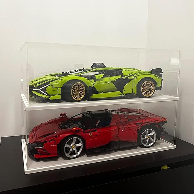 Thickened 3MM Clear Acrylic Display Case for LEGO McLaren P1 42172 1/8 Scale Model Car for Ferrari SP3 42143 42156 42096 42115 42083 Collectibles Transparent Box Large, White Inside 23.6X11.8X7.9in