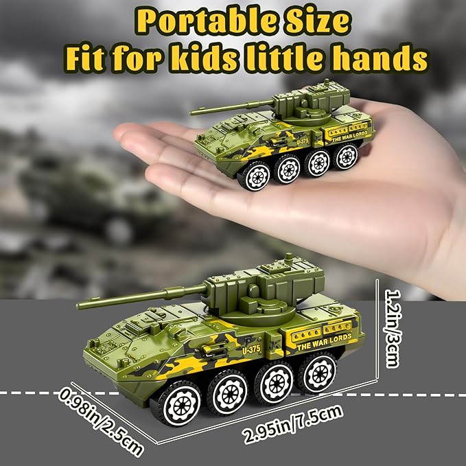 6 Pack Diecast Military Vehicles Truck Set, 1:64 Scale Army Vehicles Kids Toy Cars with Trucks, Tank, Panzer, Anti-Air Vehicle, Helicopter, Mini Toy Car for Kids 3 4 5 6 Years