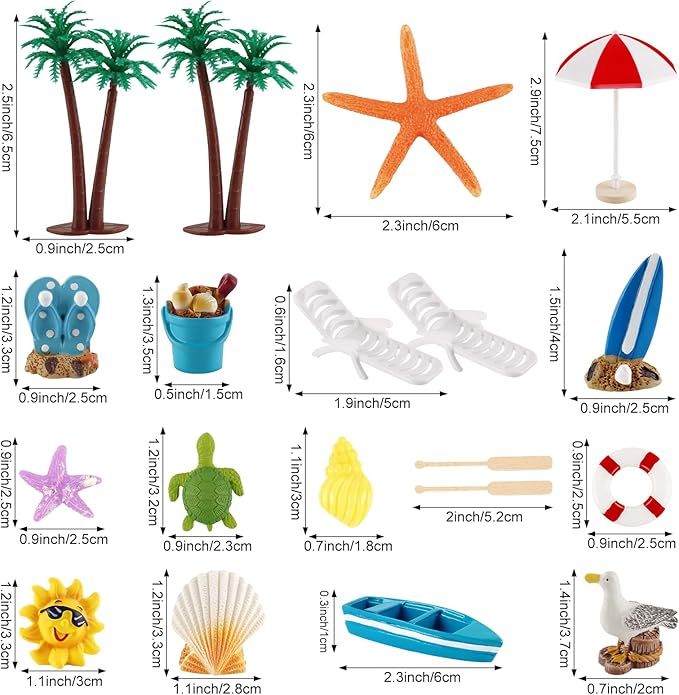 Hooqict 19Pcs Beach Cake Decorations Set with Mini Coconut Tree, Seashell, Sea Animals, Pool Beach Cake Toppers & Cupcake Toppers for Summer Tropical Hawaiian Luau Birthday Party Decorations Supplies