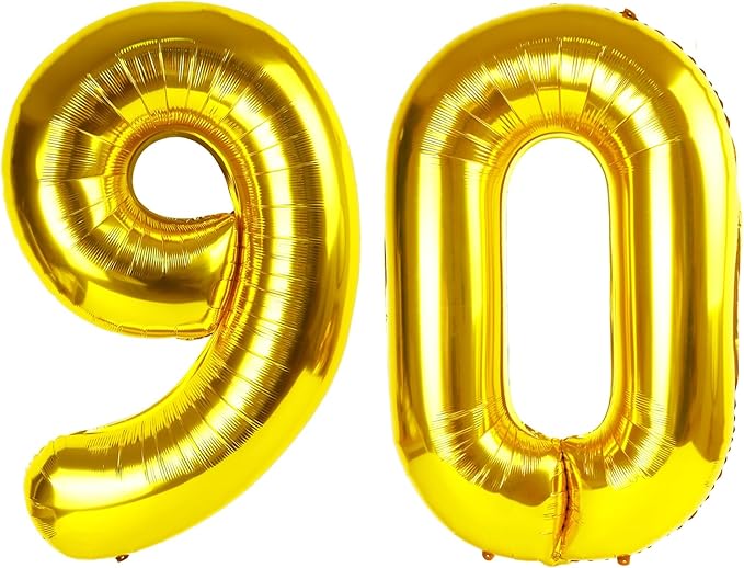Gold Mylar Number 90 Balloon 40 inch, Number 90 Birthday Balloon, Gold Foil 90 Balloon for 90 Birthday Party, Anniversary Celebration Number Balloons Decorations