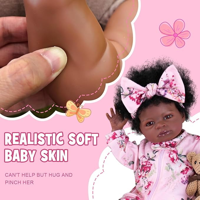 Aori Reborn Baby Dolls Black - 20-Inch Lifelike Black American Baby Girl, Realistic Soft Vinyl Newborn Dolls with Weighted Cloth Body, Set for Kids 3+