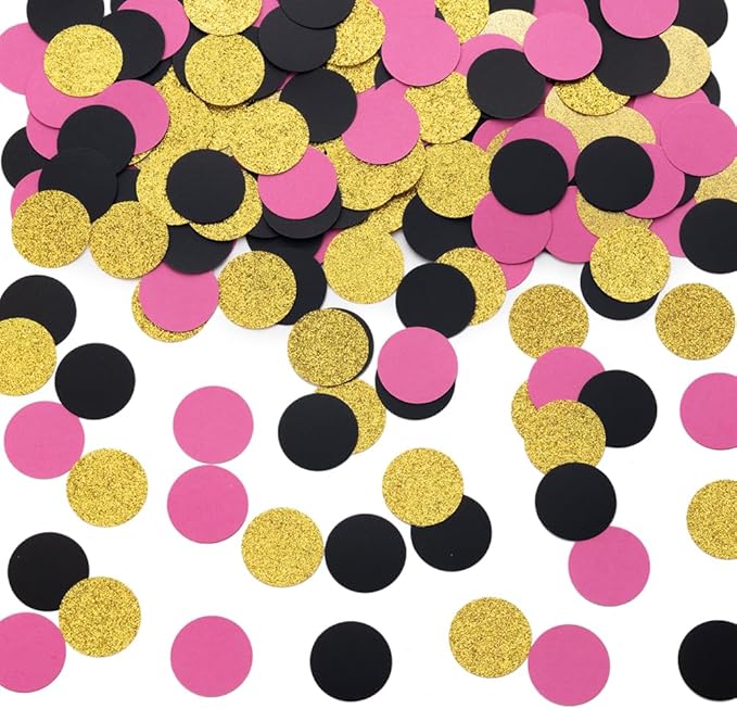 Gold Black and Hot Pink Confetti Table Decoration for Graduation Birthday Bachelorette Theme Party,1.2 inch in Diameter,200 Counts