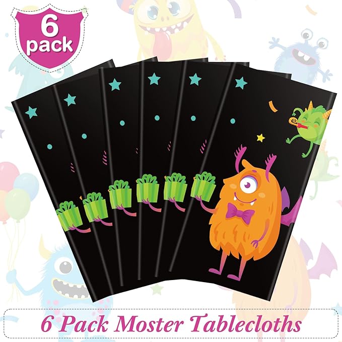 Buryeah 6 Pcs Monster Pattern Table Covers Plastic Birthday Table Cloths of Monster Pattern for Kids Boys Birthday Party Decoration Supplies, 54 x 108 Inch