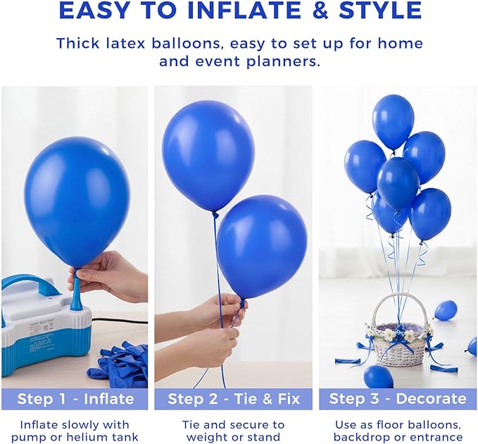 LovesTown 110PCS Latex Balloons 12inch Royal Blue Party Balloons Arch with Ribbon for Birthday Baby Shower Party Decorations Dark Blue (Pack of 2)
