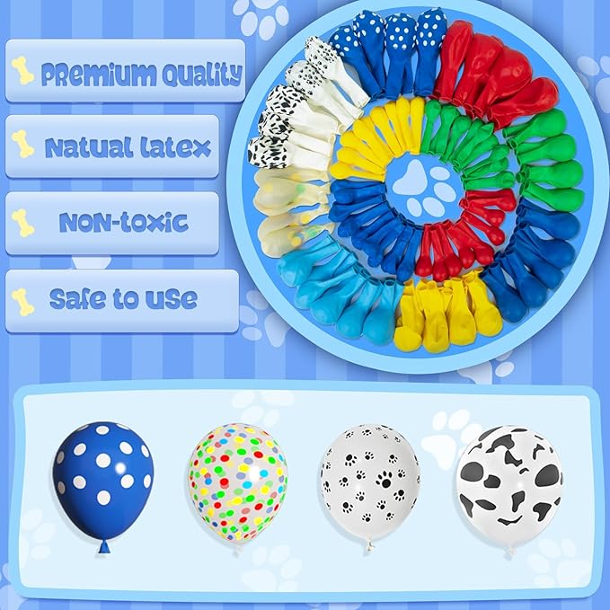 Amandir 155pcs Paw Balloons Garland Arch Kit with Dog Bone Paw Print Foil Balloons, Red Yellow Blue Green Paw Balloon for Boy Paw Themed Birthday Party Decorations Supplies
