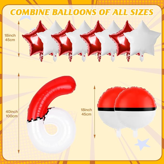 40 Inch Red & White Cartoon Themed Theme Number Balloon, Number Block Foil Number 6 Balloons Large Big Numbers Helium Balloon for Girls Boys 6th Birthday Theme Party Decorations (Number 6)