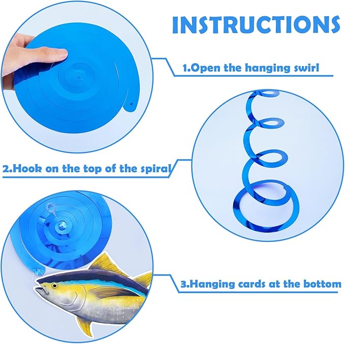 Watercolor Gone Fishing Hanging Swirls Party Supplies - 18PCS Tropical Fishing Banner Ceiling Streamers Decorations Under the Sea Hanging Streamers Decor for Baby Shower Boys Birthday Party