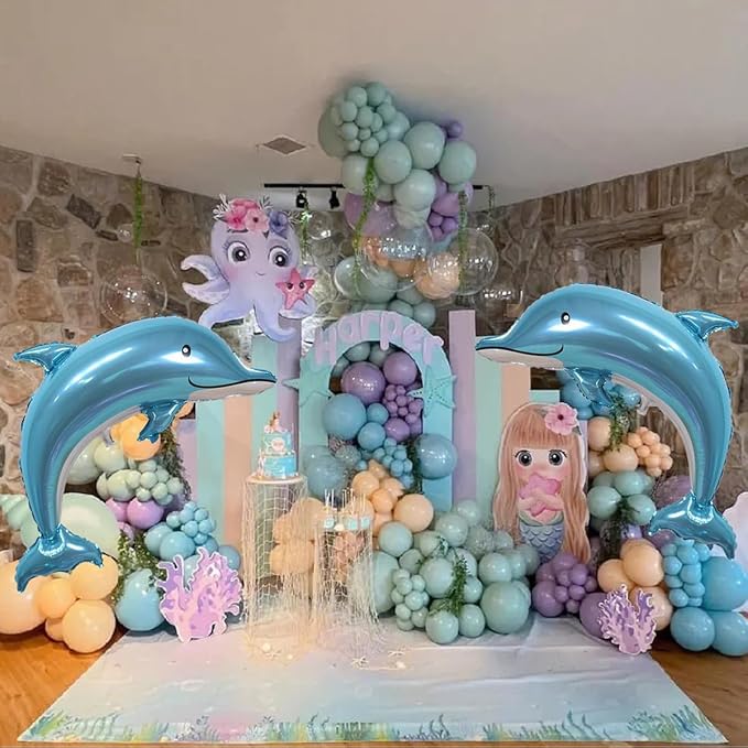 Large Dolphin Balloons,2 PCS 46 Inch Ocean Animals Foil Mylar Balloons,Sea Animal Balloons for Kids Birthday Themed Party Decorations
