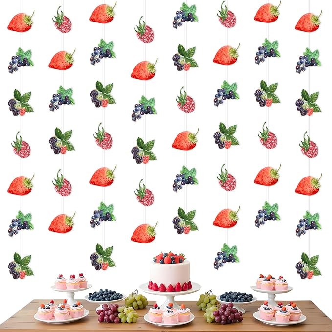 Kreatwow Berry Party Banner Streamer 8Pcs Berry Party Decorations Strawberry Blueberry Birthday Decoration Fruit Jamberry Banner Sweet Fruit Theme Decor for Strawberry Blueberry Birthday Baby Shower