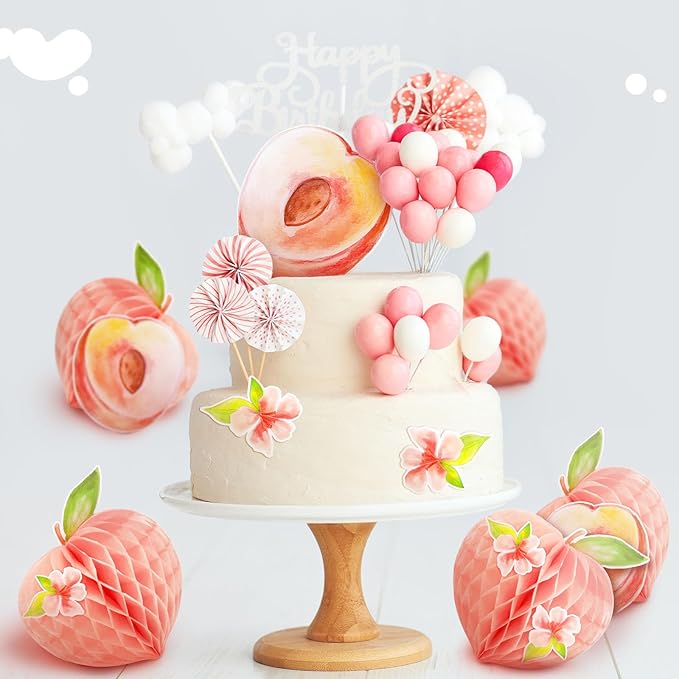 Spakon 9 Pcs Peach Birthday Party Decorations Peach Honeycomb Centerpieces Table Decorations for Wedding Birthday Party Supplies