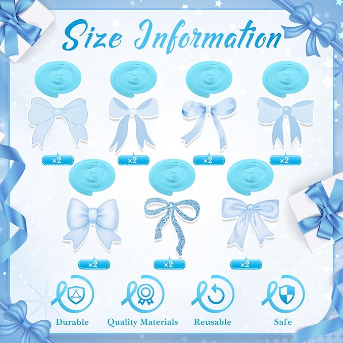 28 Pcs Bow Birthday Decorations Coquette Bow Birthday Hanging Swirls Decorations for Bridal Shower Party Supplies Wedding Christmas Party (Blue)