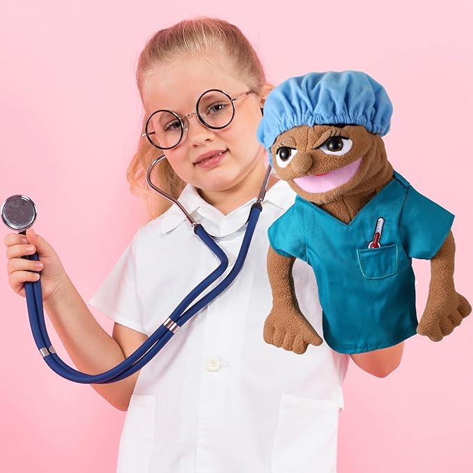Role Play Hand Puppets Hand Plush Chef Doctor Fireman Pirate Detective Athlete Nurse Worker Hand Puppet Toys Puppets for Kids Storytelling Imaginative Pretend Play Teaching Preschool(Nurse)