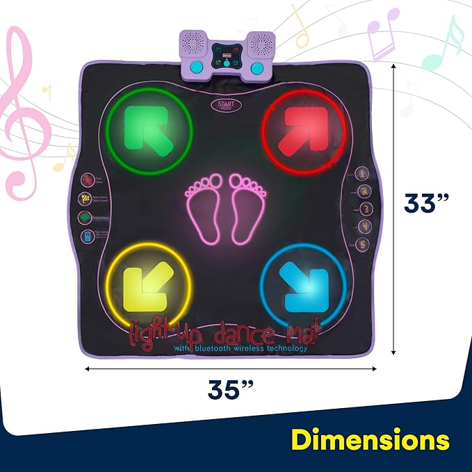 Kidzlane Electronic Dance Mat for Kids 8-12, Wireless Kids' Dance Pad with Bluetooth/AUX, Built-in Music, 5 Challenge Levels, 4 Modes - Interactive Toys for Children, Ages 6 and Up