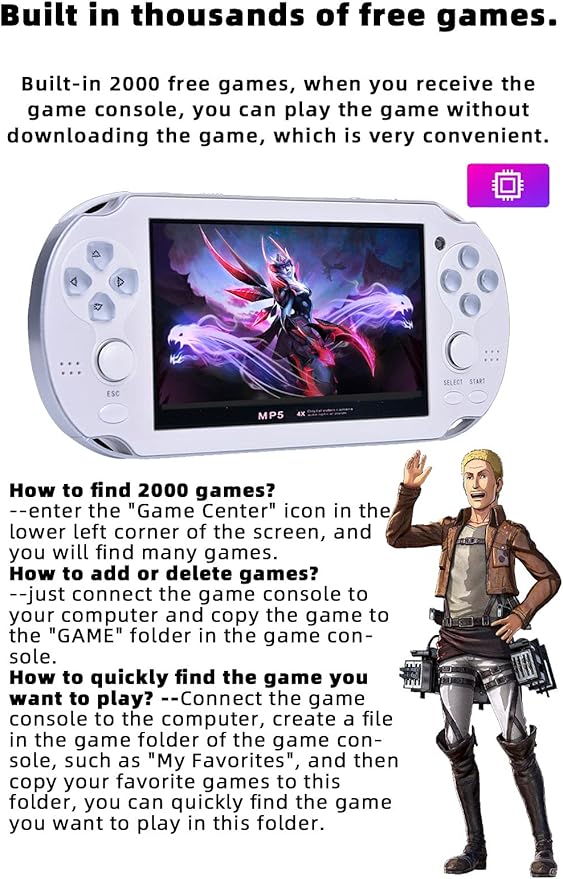 CZT Handheld Game Console - 4.3 inch Double Joystick, 8GB, 2200 Retro Games, Arcade, Multiple Emulator, Mini Portable Game Player, MP3/4, TV Out - Gifts for Children/Men (White)