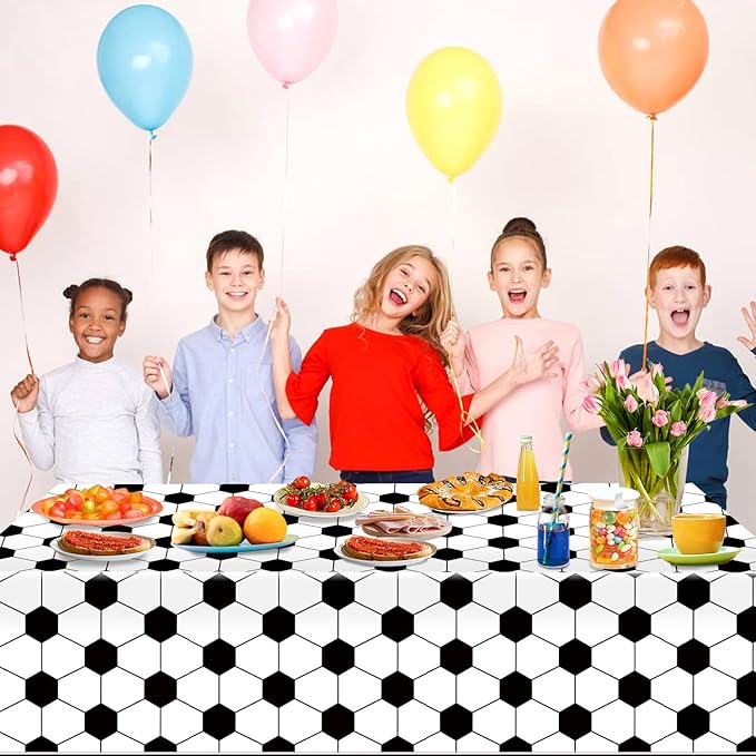 Oigco 4 Pack Sports Tablecloth, 54 x 108 Inch Soccer Baseball Basketball Football Table Covers for Boys Birthday Sports Themed Party Decorations