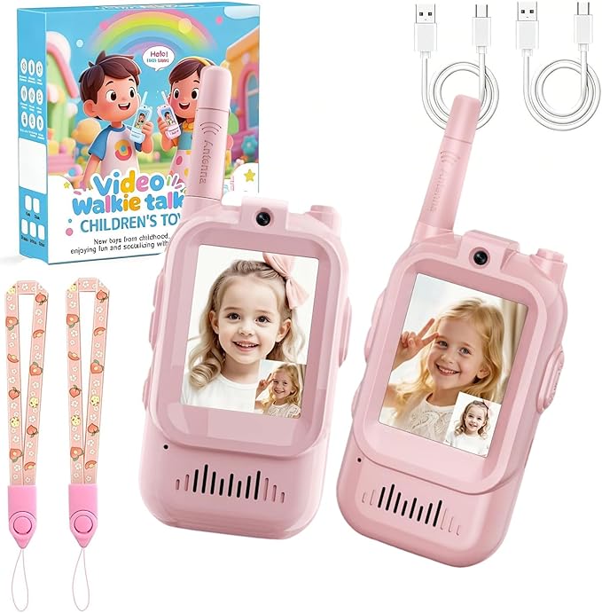Video Walkie TalkiesToys for Kids Ages 3-12 – Rechargeable USB Two-Way Radios with Camera, 2 Packs Handheld Intercom for Indoor Outdoor Family Games, Camping, Hiking & Birthday Gifts (Pink & Pink)