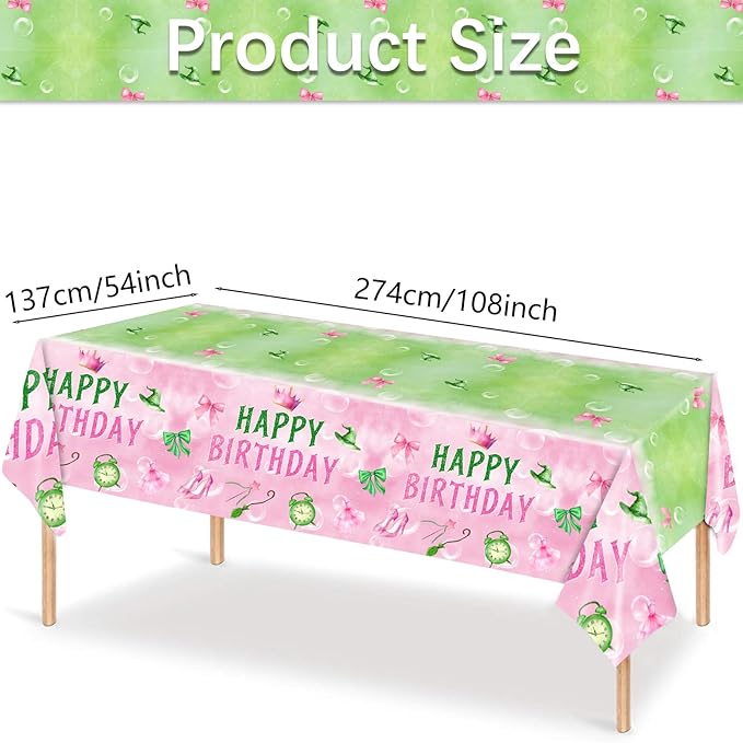 3pcs Pink and Green Bow Tablecloth, 54 x 108 inch Bow Party Supplies Decorations, Bow Disposable Table Cover for Wedding Engagement Bridal Birthday Decorations, Girls Birthday Party Supplies