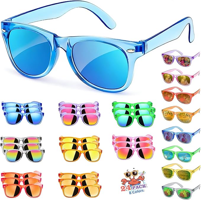 Kids Sunglasses Bulk Party Favors, Neon Polarized UV400 Protection for Boys Girls Ages 3-8, Goodie Bags Stuffers for Birthday Valentine Beach Pool & Classroom Party Supplies (24 Packs)