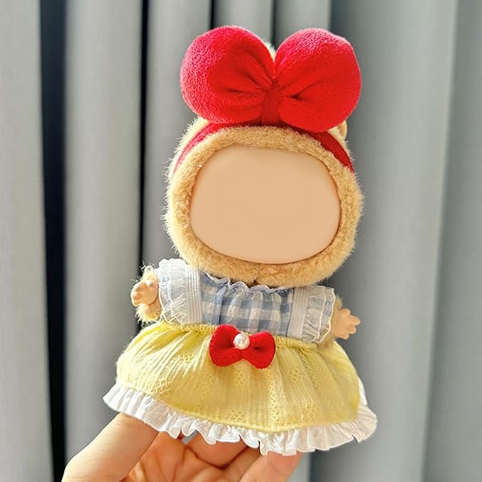 Clothes for Doll, 15/17cm Doll Clothes Set Suitable for Dolls Accessories - Bow Headband + Plaid Shirt + Suspender Skirt (NO Doll),Princess