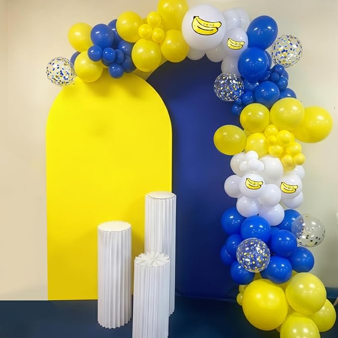 Blue and Yellow Balloons, 50PC 12 Inch Blue Yellow Gold Confetti White Banana Print Balloons for Birthday Baby Shower Graduation Party Decorations