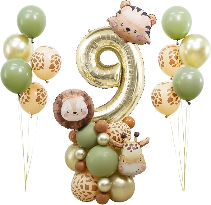 Jungle Safari Birthday balloons, Animal Balloons Décor Happy Birthday Party Decoration for Wedding Birthday Party (Number 9)