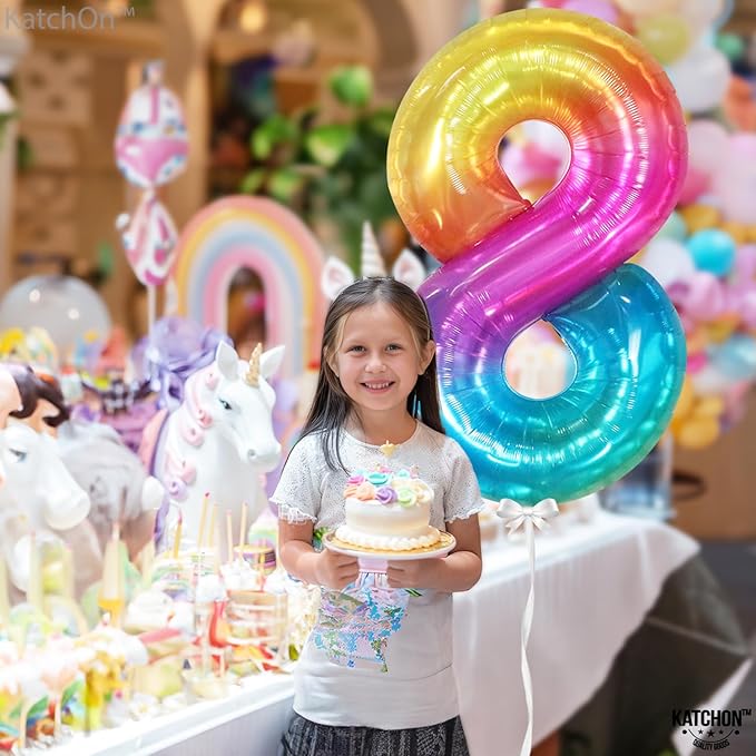 KatchOn, Giant Rainbow Number 8 Balloon - 40 Inch | 8 Balloons for Birthday Girl Rainbow 8 Balloon Number | 8th Tie Dye Birthday Decorations For Girls | 8 Number Balloons for Anniversary Decorations