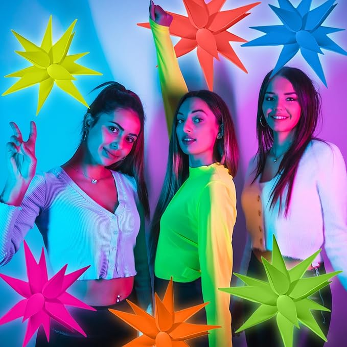 6 Pcs 22 Inches Explosion Glow in The Dark Neon Balloon Glow Party Supplies Foil Fluorescent Balloon 90 80s Hip Hop for Christmas Happy New Year Birthday Wedding Anniversary Backdrop Decor